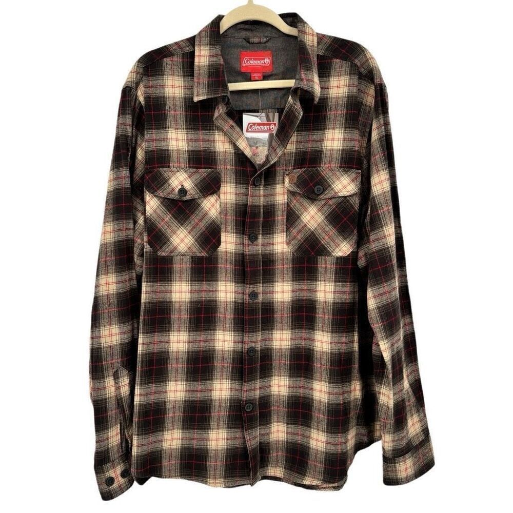 Coleman Button Front Plaid Flannel Shacket Shirt Brown Men’s Size XL‎ NWT
